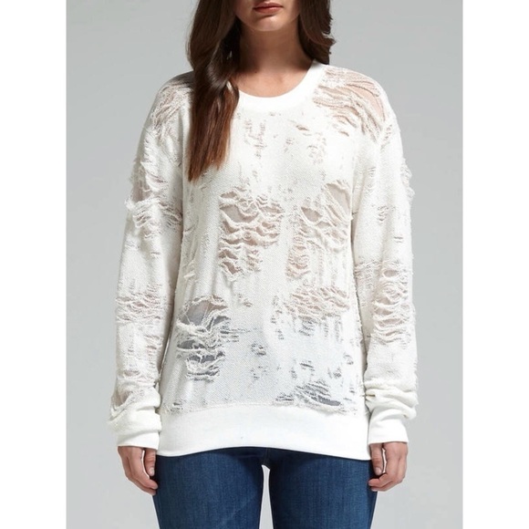 IRO Jeans Kismet Distressed Cream Sweatshirt Small - Picture 1 of 7
